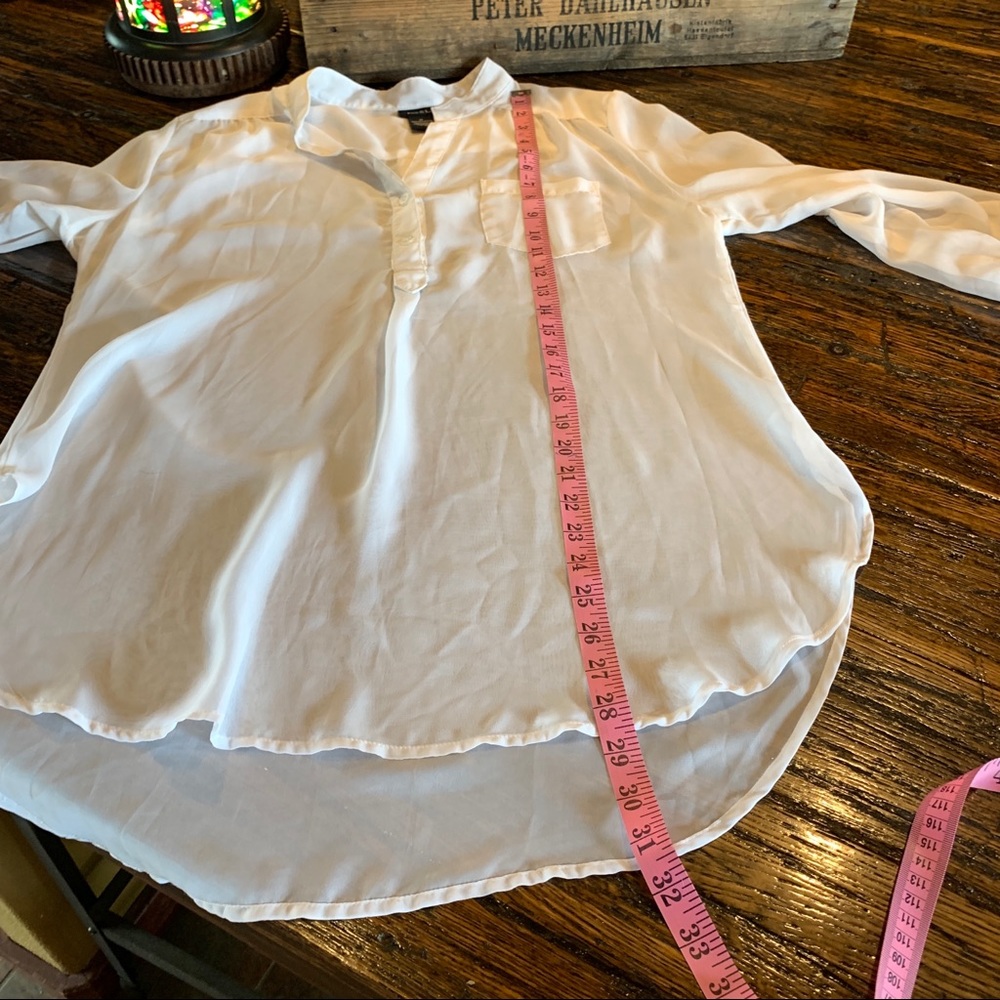 Half button up sheer top blouse career XL roll tab - Picture 10 of 12